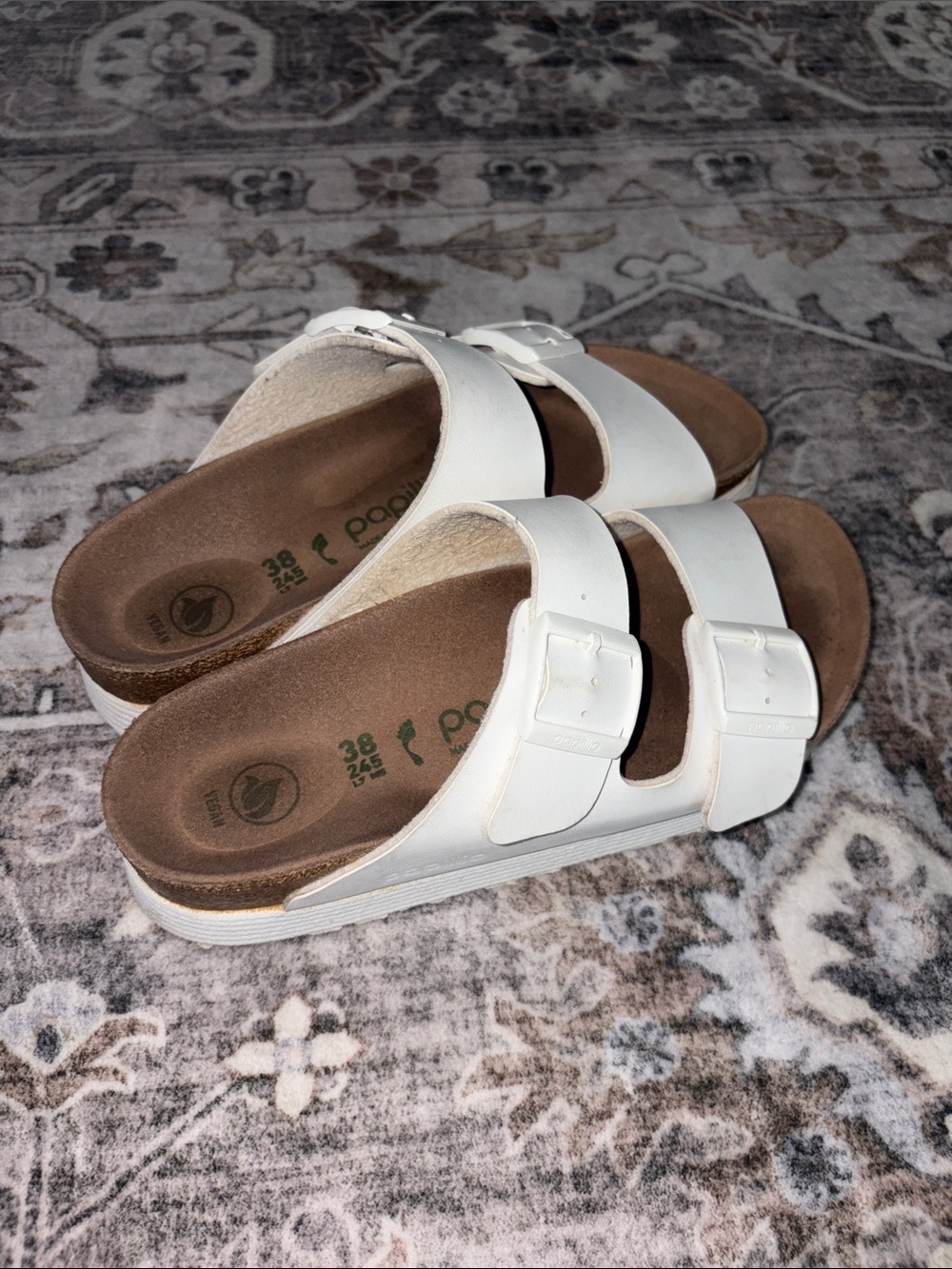Birkenstock White Double-Strap Cork Footbed Sandals